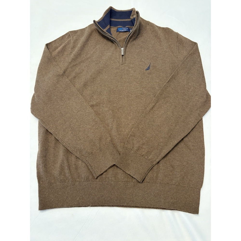 Nautica Navtech Men's Brown 1/4 Zip Mock Neck Knit Pullover Sweater M